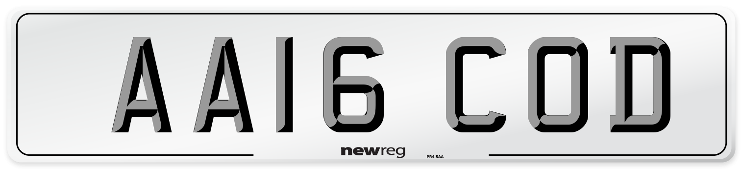 AA16 COD Number Plate from New Reg